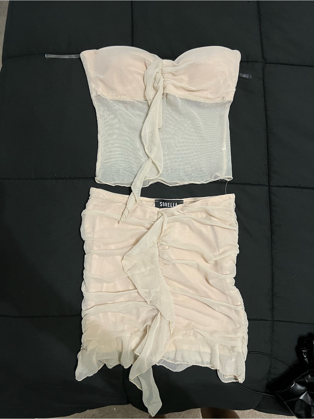 Sorella Blush Ruched Strapless Two-Piece Skirt Set